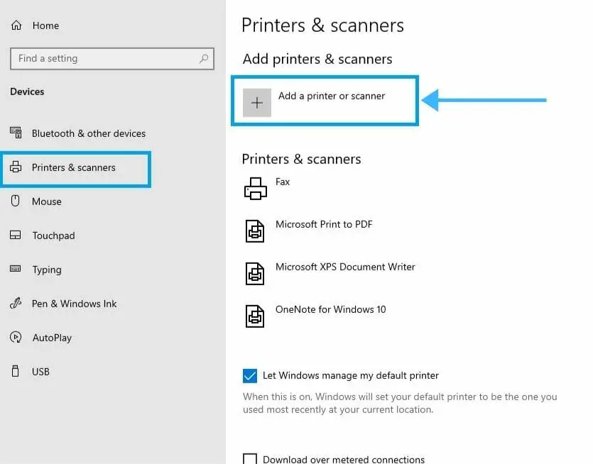 Then click Add a printer or scanner